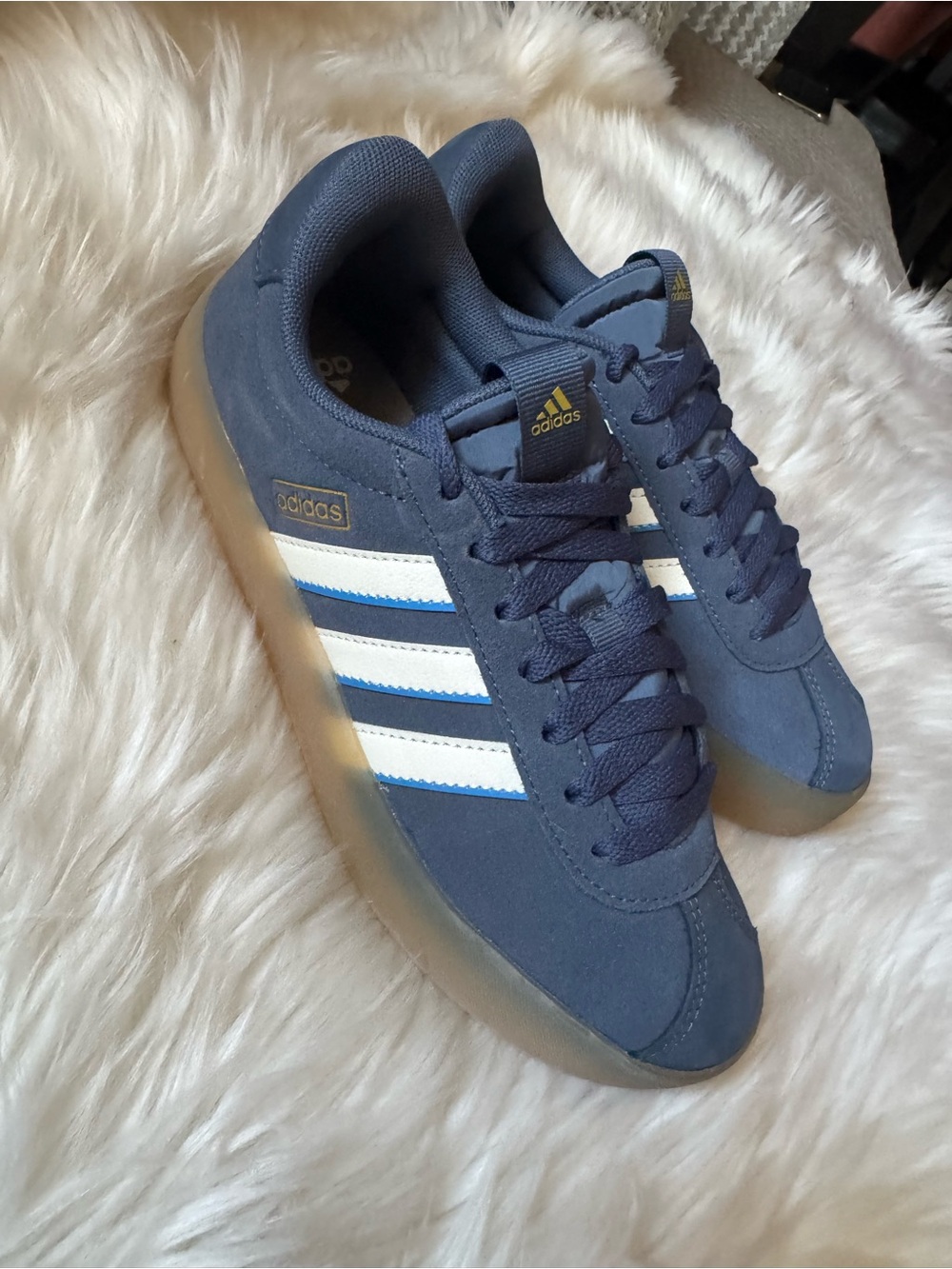 adidas Navy and White Suede Casual Sneakers - Picture 1 of 10